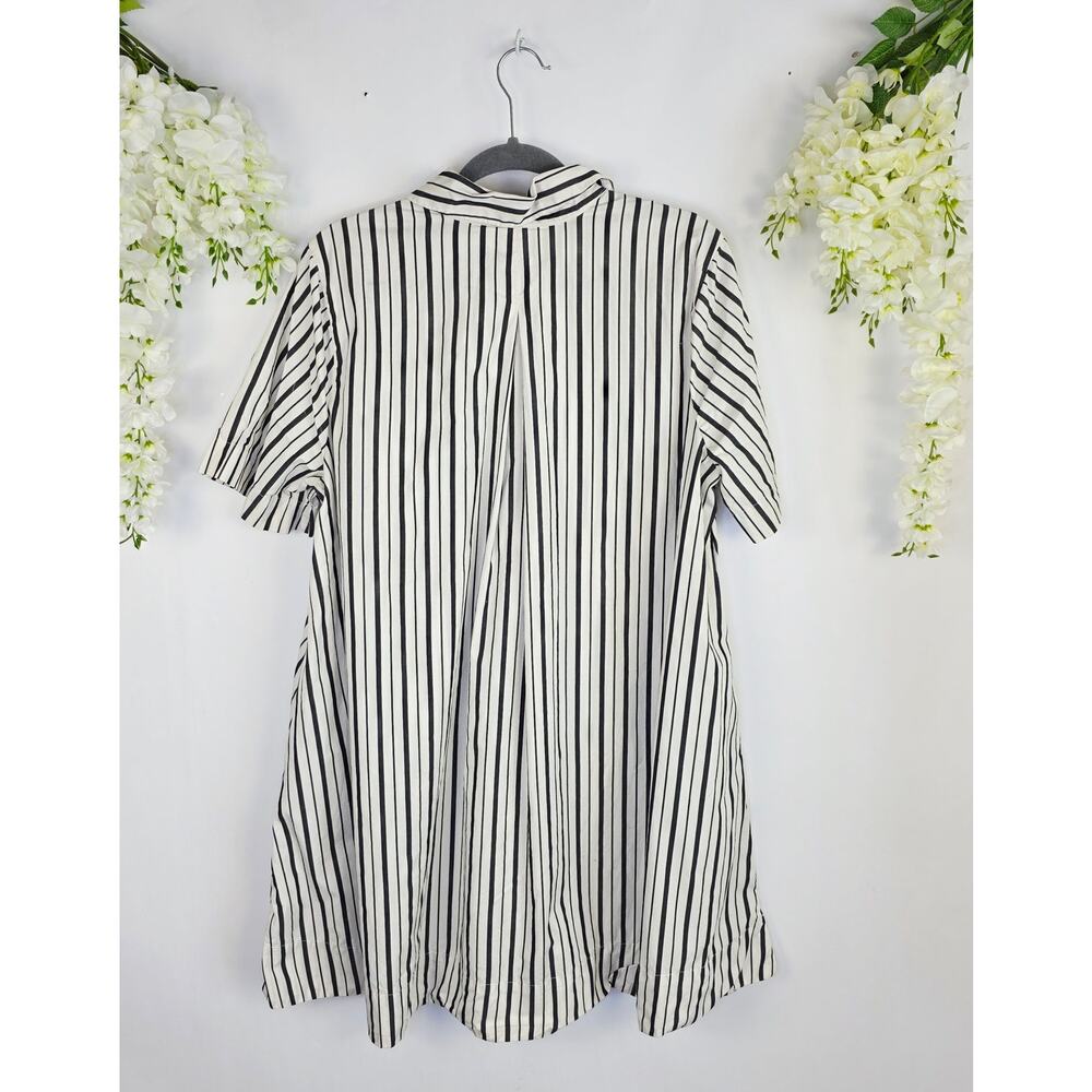 Old Navy Mini Shirt Dress Large Gray White Stripe Collar Preppy Academia Office - Picture 3 of 16